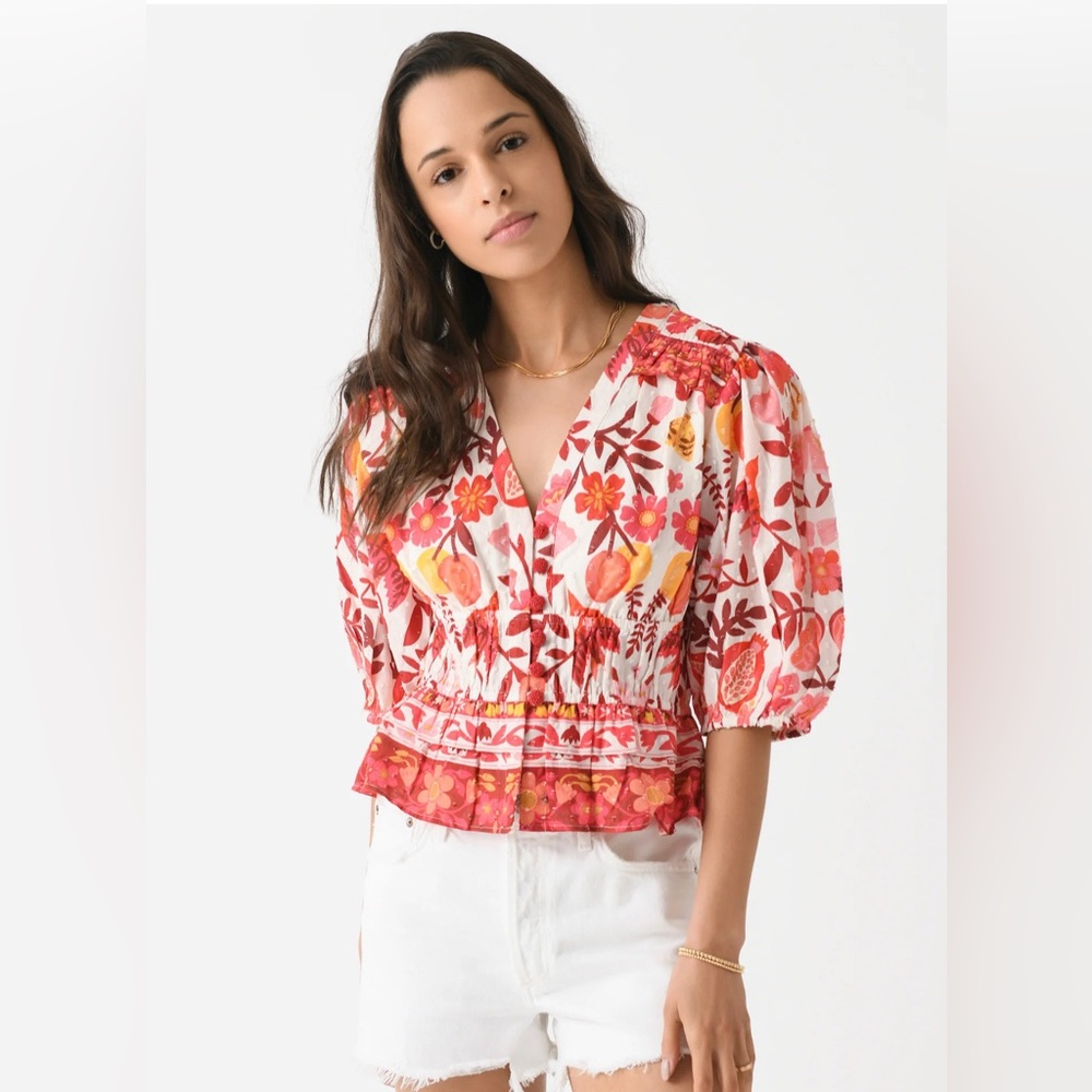 Farm Rio Anthropologie Floral Femme Romantic Orchard Cropped Blouse Top Sz S new